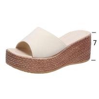 Wedge heel slippers women's summer white dress with wedding shoes high heels platform slippers women's height-increasing muffin shoes 9cm bridal shoes 34