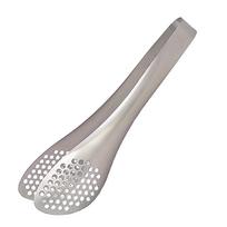 Sori Yanagi tongs with asymmetrical design that fits the angle of any bowl or frying pan Stainless steel tongs with holes Because they have they can