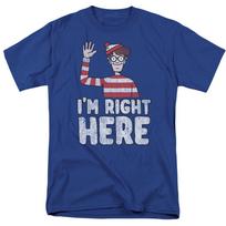 26 Where's Waldo Im Right Here T Shirt Mens Licensed Cartoon Merchandise Royal Unisex T-Shirt M