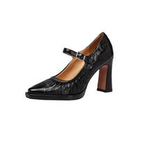 Krazing Pot Suede Sheepskin Square Toe High Heels Summer Solid Color Shoes Big Size 41 Buckle Women Modern Pumps 34 juoda
