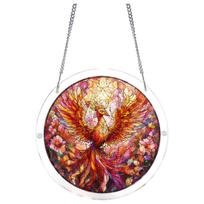 Acrylic Suncatcher Window Hanging Decoration with Phoenix Pattern Round Stained Glass Style Panel for Home Office Indoor Outdoor Use One Size juoda