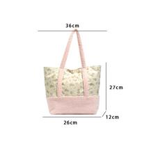 Cute Bear Print Canvas Tote Bag With Plush Trim Kid Large Capacity Shoulderbag Snap Butt Design Fashi Floral Pattern Handbag