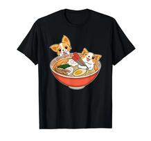 Kawaii Corgi Ramen Bowl Cute Dog Eating Noodles Graphic Tee Unisex T-Shirt S įvairiaspalvis