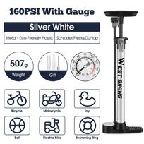 WEST BIKING 160PSI Bicycle Air Pump High Pressure Hand Pump for Schrader/Presta Valve Inflator Tool MTB Road Bike Accessories With Gauge Silver