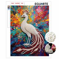 DIY Pearl Gem Colorful Peacock Shining Bead Craft Art Home Wall Ornament Simple Unframed Room Decoration Art Modern Elegant Bird Painting 30x40