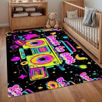 Vibrant 80s Retro Boombox Print Area Rug, Soft Non-Slip Floor Mat for Game Room Living Room Bedroom Home Decor 40X60CM
