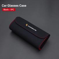 Suede automobilio saulės skydelio akinių dėklas Saulės akinių laikymo dėžutė Laikiklis Porsche Cayenne Panamera Macan 911 718 Cayman Taycan Boxster juoda