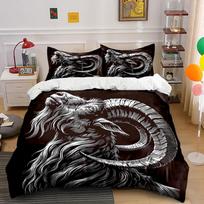 Black and white goat side portrait Duvet Cover Set Digital Print Colorful Polyester Bedding with Zipper Closur for kids gifts 135x200cm