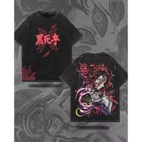 Summer Mens Washed Tshirt Anime Ghost Kill Team Black Death Mou Pattern Printed Pattern Tshirt YK Daily Tshirt S