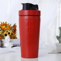 500/750ml Stainless Steel Shaker Cup with Wire Spring Stir Ball, Leak-Proof Portable Sports Water Bottle for Gym, Hiking,Cycling 500ml raudona