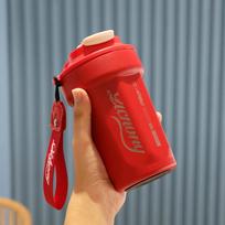 480ml 316 Stainless Steel Insulated Shaker Bottle, Leakproof Vacuum Flask with Carry Strap for Gym Fitness 480ml raudona