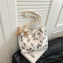 Chic Butterfly Print Faux Leather Tote Bag for Women, Woven Texture Shoulder Underarm Bag, Casual Daily Commute Handbag juoda