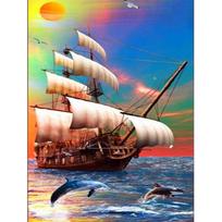 Full Round/Square Diamond Painting Sunset Sea New Arrivals Needlework Boat Diamond Embroidery Landscape Children's Room Decor Full Round 20X30CM raudona