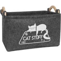 Foldable Cat Toy Box, Felt Pet Toys Organizer with Prints, Collapsible Pet Toys Storage Basket for Travel, Portable and Convenient juoda