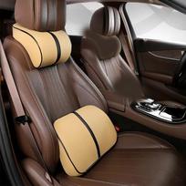 Memory Foam Car Headrest and Lumbar Pillow Set Seat Support Pillow Relaxation Artifact smėlis