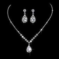 Rhinestone Zircon Waterdrop Necklace Jewelry Set Luxury Wedding Bridal Jewelry Set for Women Necklace Earring gray