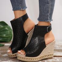 Fashion Women Chunky Wedge Heel Sandals Women 2024 Summer Peep Toe Platform Sandles Woman Non Slip Zipper Gladiator Shoes Plus Size 43 36 juoda