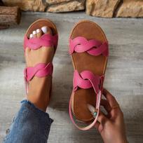 Women's Flat Bottomed Round Toe Velcro Comfortable Casual Beach Sandals Anti Slip Women's Shoes 36 rožinė raudona spalva