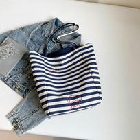 Striped Canvas Bag Women's Summer New Letter Tote Bag Casual Large-capacity Bag mėlyna
