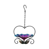 Outdoor Hanging Bird Feeder Iron Art Design with Decorative Flower and Leaf Accents Suitable for Balcony Garden Patio Use One Size mėlyna