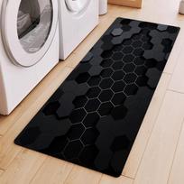 Modern Tech Style 3D Hexagon Long Carpet Black Navy Geometric Runner Rug Floor Mat for Laundry Room Living Room 40cm x 120cm