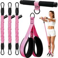 Upgraded Pedal Resistance Band with Handle, Thickened Latex Tubes and Soft Foam Fabric Foot Pedal, Abdomen, Waist,Core/ABS, Arm, Leg,Arms Equipment 5-Pack rožinė