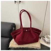 Women Faux Suede Shoulder Bag Casual Tote Handbag Underarm Bucket Purse Fall Daily Fashi Luxury Bag Guangzhou High Quality Bag vyno raudonos spalvos