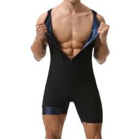 Men Thermal Sauna Sweat Bodysuit Tummy Control Waist Trainer Fat Burning Gym Slimming Body Shaper Corset S tamsiai mėlyna spalva