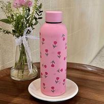 Original Cute Flower Tulip Thermos Bottle 304 Stainless Steel Insulation Water Cup Portable Small Mouth Keep Cold Tumbler Cup 500ml rožinė
