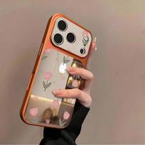 Cartoon tulip mirror phone case suitable for iPhone 17 16 15 14 13 12 11 Pro/Max/Plus anti drop and shockproof back cover iPhone 12 oranžinė