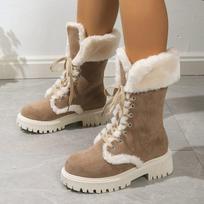 Winter New Vintage Thick Sole Plush Snow Riding Knight Boots Warm Non Slip Waterproof Outdoor Footwear for Cold Days 35 smėlis
