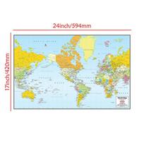 Pasaulio žemėlapis be nacionalinių vėliavų - Švietimo spaudiniai Sienos meno Fono audinys Mokymosi, Geografijos, Turizmo/Švietimo įrankis 24*17inch (59*42cm)