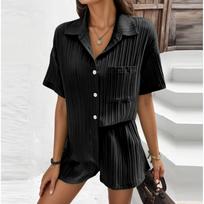 2 Piece Sets For Women T-shirt Shorts Outfits Fashion Sexy Summer Short Sleeve Pleated Midriff Suit L juoda