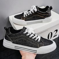 Blue Cowboy Men Shoes Fashion Comfortable Canvas Shoes Men Skateboard Shoe Breathable Lace-Up Walking Shoes Male Sneakers 39-48 39 juoda