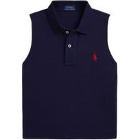 Polo Ralph Lauren SS25 Vienspalvis medvilninis trumpas marškinėlis-polo be rankovių su mažu arkliuko siuvinėjimu, moteriški viršutiniai drabužiai, Tamsiai mėlynas WMPOKNINB920254-410 L