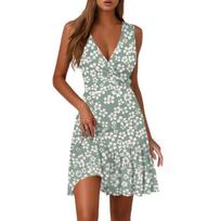 Ladies Casual Fashion V-Neck Sleeveless  Print Dress XL