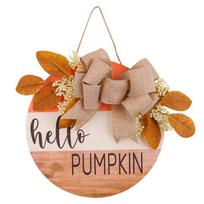 Wooden Door Sign Hanging Decoration with Burlap Bow and Artificial Leaves Floral Arrangement Seasonal Door Hanger Home Wall Ornament One Size