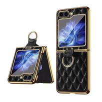 Vietao-Pink Z Flip 7 Ring Case with Screen Protector Film, PU Leather Luxury Phone Cover Case for Galaxy Z Flip 6 5 4 3 Case For samsung Z flip 5 juoda