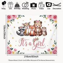 2D Floral Woodland Animals Baby Shower Backdrop It's a Girl Party Background 47.2x31.5inch/120*80cm