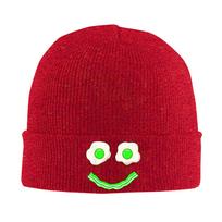 Green Smile Face Eggs and Bacon Ham Breakfast St Patricks Knitting Hat Beanie Hats Outdoor Thermal Elastic Adult Bonnet Hats One Size