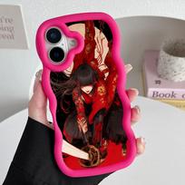 Hannya Girl Samurai Phone Case for iPhone 17 16 15 14 13 12 11 Air Pro Max Plus Red Soft TPU Wavy Edge Cover iPhone 12 Pro