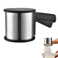 Flour Sieve Stainless Steel Powdered Sugar Shaker Double Flour Shaker Flour Sieve Single Hand Sugar Mill Silicone Spout For Pans (Black,One Size) juoda