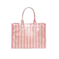 Lightweight Vertical Striped Tote Bag Waterproof Handbag Handheld Beach PVC Shoulder Bag  Women rožinė