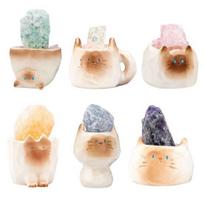 Mini katės statulėlė su kristalu, dervos katės figūrėlė ant stalo, aromato difuzorius, akmuo aromaterapijai, kvapnaus aliejaus difuzorius namams, biurui, meditacijos kambariui 6pcs