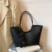 Vintage Woven Leather Tote Bag With Matching Pouch Large Capacity Shoulder Bag For Work Daily Commute Retro Casual Underarm Bag 45x11.5x26CM juoda