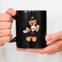 Ceramic mug, black teddy bear with skull and real text  Hello  dialog box coffee and tea set, home office gift 401-500ml juoda