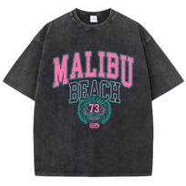 Malibu Beach Letter Printing Washed TShirt Street Women Cotton Tops Loose ONeck Short Sleeve Fashion Clothes S