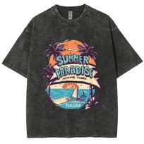 American Vintage Coconut Palm Beach Print Womens TShirt Unisex Oversized Loose Wash Short Sleeve Base Top Tee S