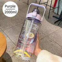 2 Liters Motorcycle Water Bottle Motivational Drinking Bottle  with Time Marker Stickers Portable Reusable Plastic Cups violetinė