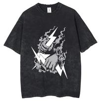 Hip Hop Tshirt Harajuku Street Clothing Hand Grab Lightning Pattern Printed Tshirt Mens Summer Harajuku Oversize S